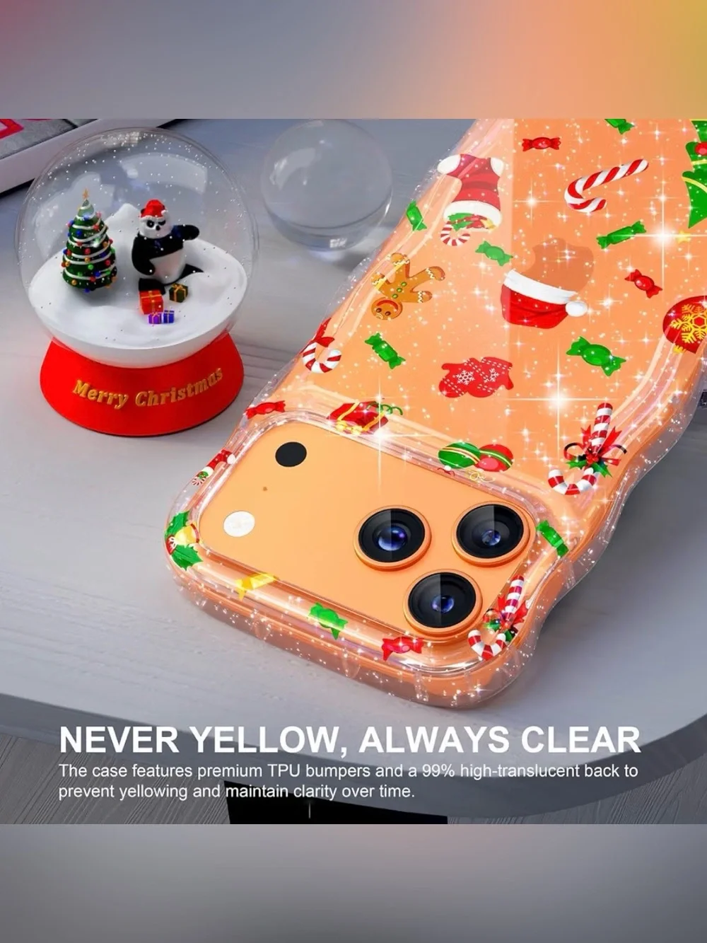 Holiday Print CLEAR Shockproof Case for iPhone 17 Pro Max NWT 📱❤️🎄